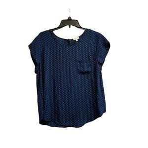 Lily White Womens Sz XL Blue  Polka Dot Cap Sleeve Blouse